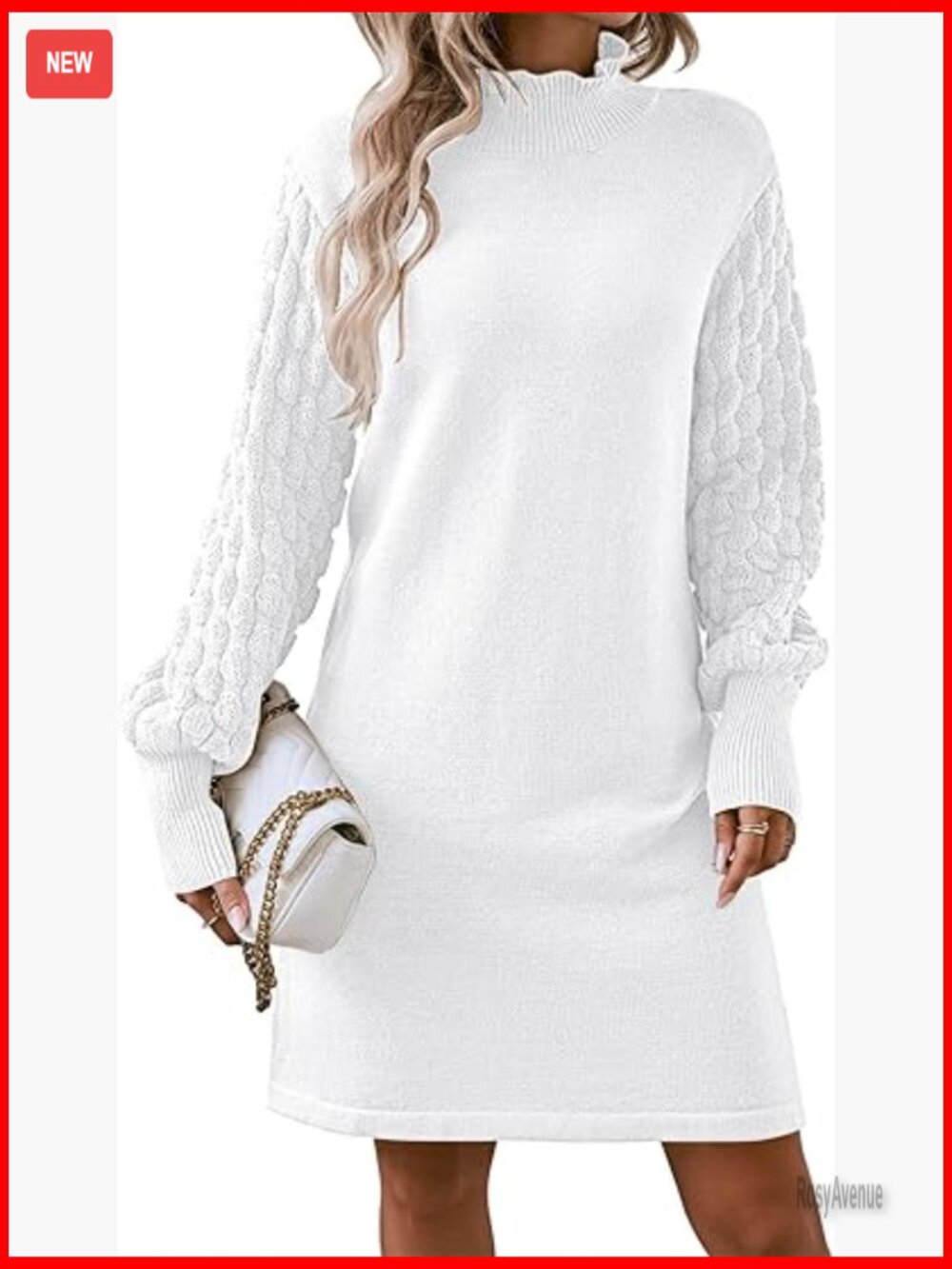 Long Sleeve Sweater Mini Dress Loose Fit Mock Neck Empire Waist Knit